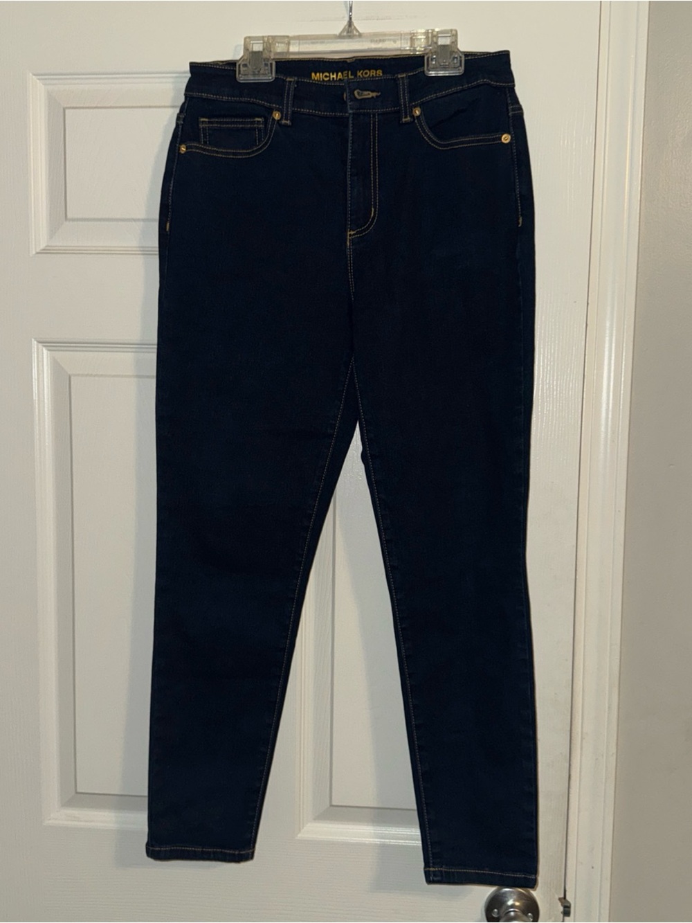 Michael Kors Dark Navy Skinny Jeans with Gold Hardware